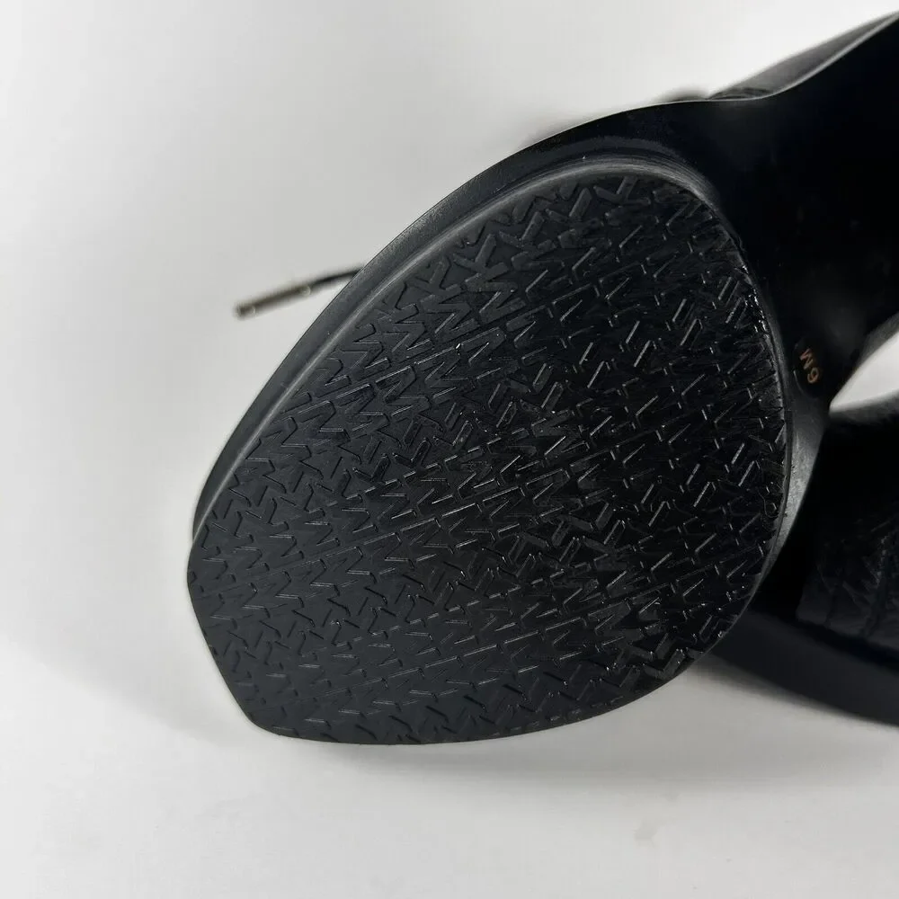 Michael Kors Women's Size 6M Black Leather Peep Toe Lace Up Booties Heels Shoe - Picture 9 of 9